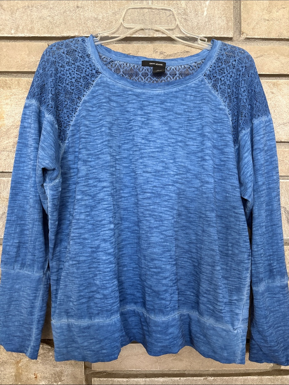 DKNY Jeans Blue Knit Lace-Detail Top